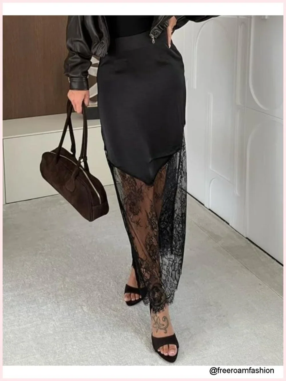 Satin Lace Patchwork High Waist A-Line Maxi Skirt Y2K Flowy Wrap